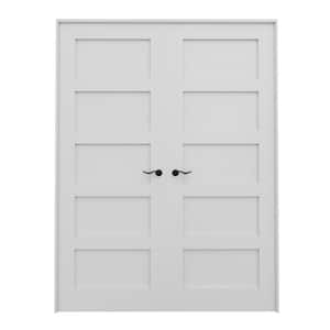 60 in. x 80 in. Paneled Blank 5-Lite White Solid Core MDF Universal Handed Double Prehung French Door with Assemble Jamb
