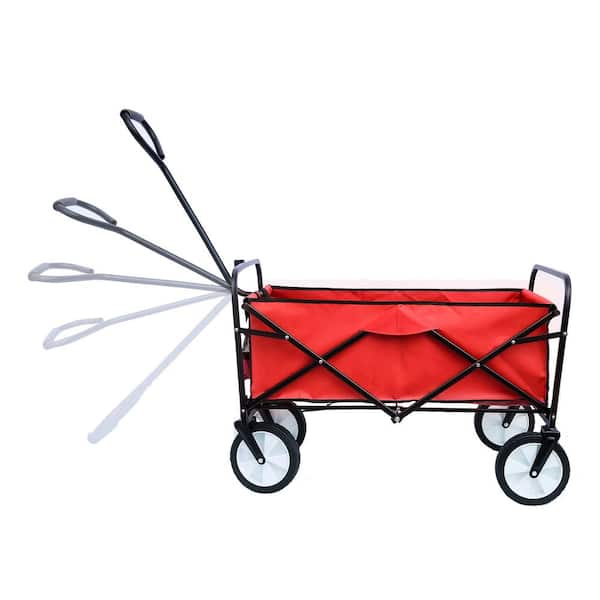 4 cu. ft. Red Collapsible Fabric Steel Frame Garden Cart for Shopping Beach Outdoor Folding Wagon with Adjustable Handle