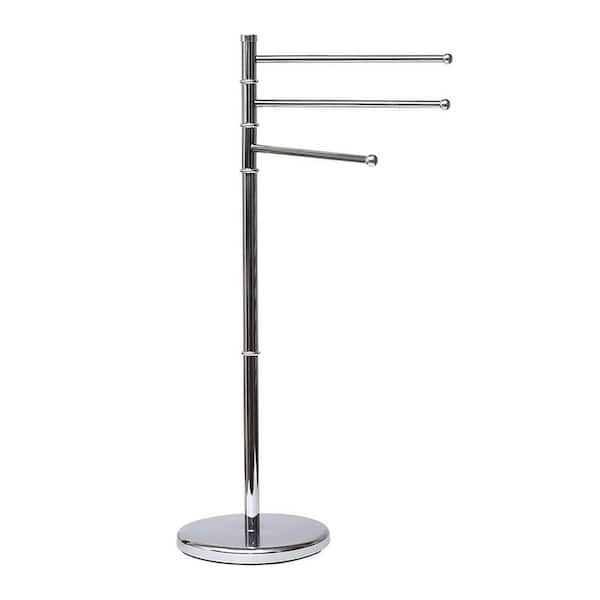 3-Bar Freestanding Towel Rack Swivel Arms in Stainless Metal Chrome