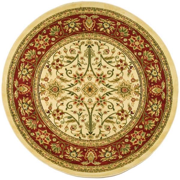 Lyndhurst Ivory/Red 8 ft. x 8 ft. Round Floral Antique Border Area Rug