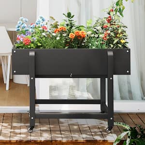 39 in. x 20 in. x 28 in.Black Plastic Raised Garden Bed Mobile Elevated Planter Box with Lockable Wheels and Liner