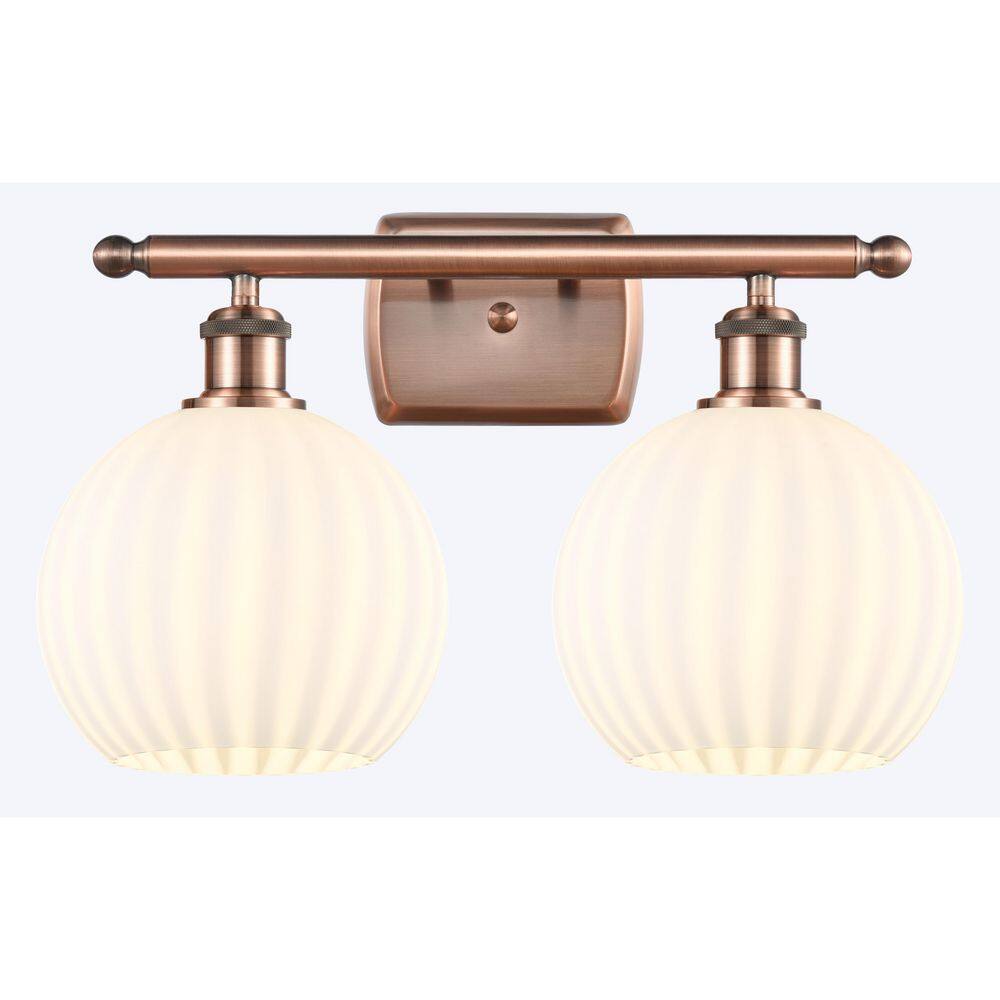 White Venetian 18 in. 2-Light Antique Copper Vanity Light with Glass Shade price history on PriceWatchPro