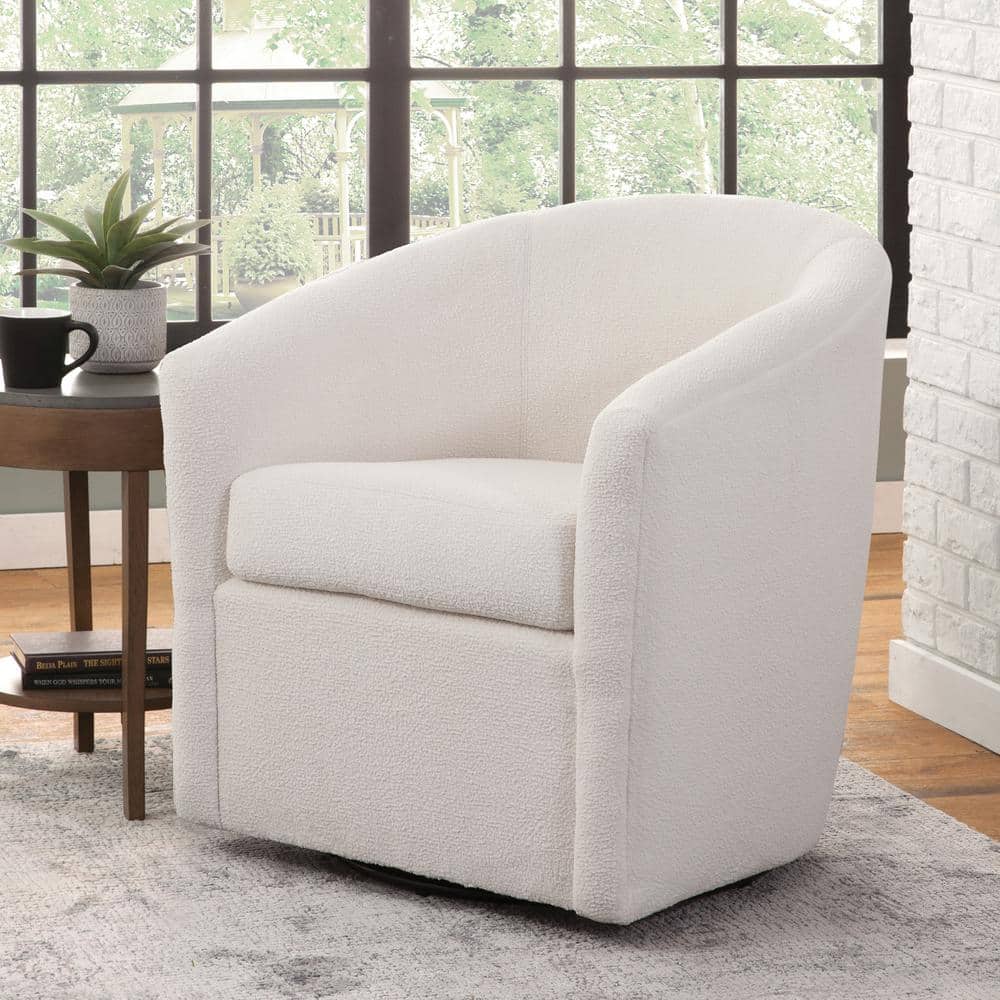Ivory Velvet Barrel Swivel Accent Chair with Flared Arms