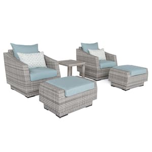 Cannes 5-Piece All-Weather Wicker Patio Club Chair and Ottoman Conversation Set with Sunbrella Spa Blue Cushions