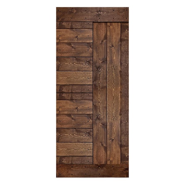 ISLIFE L Series 38 in. x 84 in. Dark Walnut Finished Solid Wood Barn Door Slab - Hardware Kit Not Included