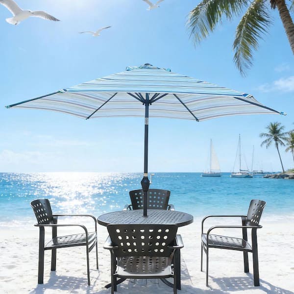 9 blue patio umbrella Foot Auto-Tilt Market Jockey Red Gardens outdoor 9 Blissun 9 ft Solar Umbrella