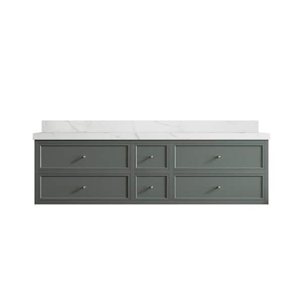 Willow Collections Roswell 72 in. W x 22 in. D x 36 in. H Double Sink Bath Vanity in Pewter Green with 2 in. Calacatta Laza qt. Top