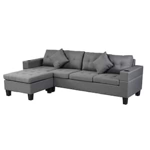98.25 in. Square Arm 2-Piece L-Shaped Linen Modern Sectional Sofa in Gray with Chaise Lounge