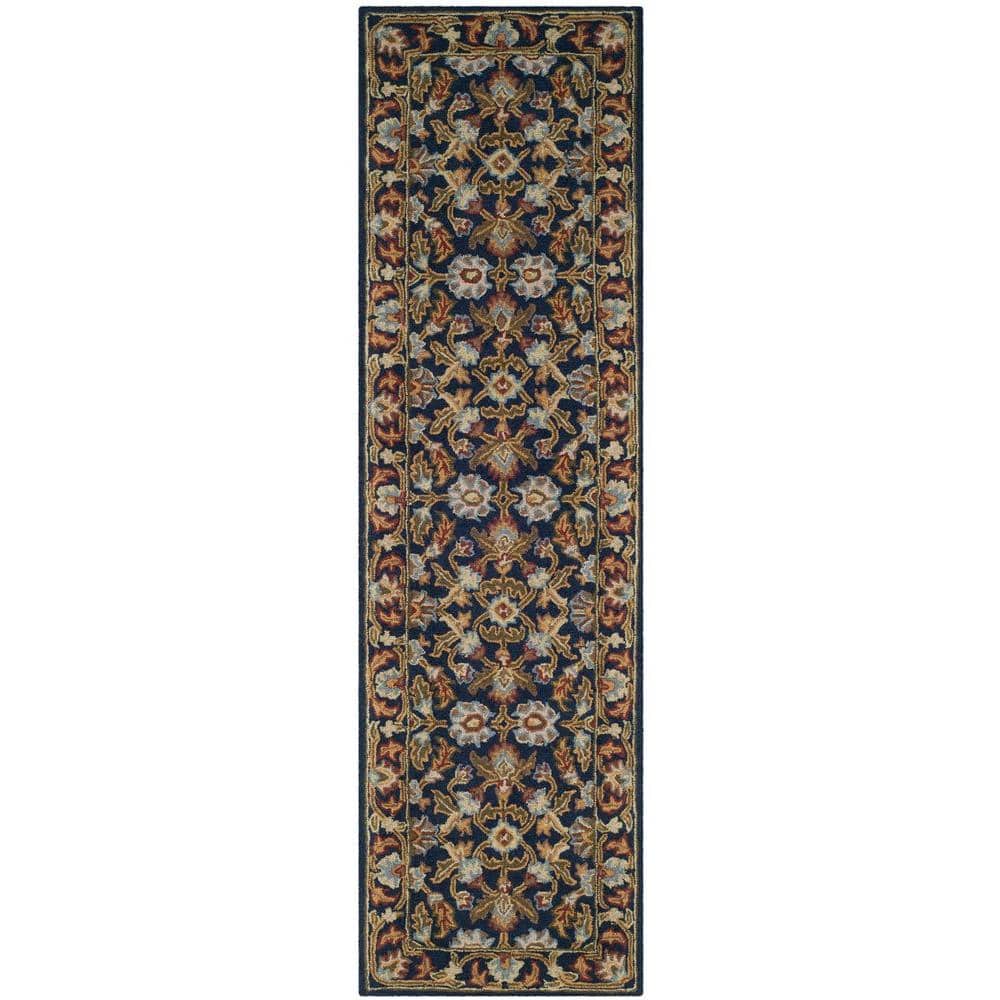 Handmade Navy Tufted Wool Runner Rug 27" x 8"