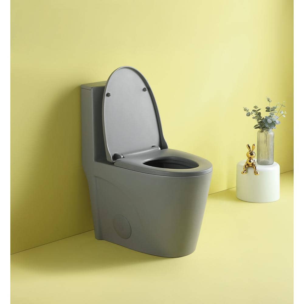 Light Gray Ceramic Dual-Flush Elongated One-Piece Toilet