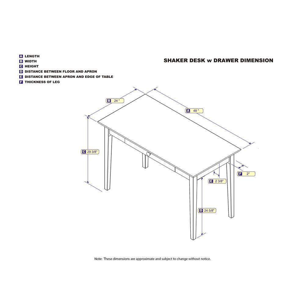Eco-Friendly White Hardwood Shaker Desk with Charging Drawer