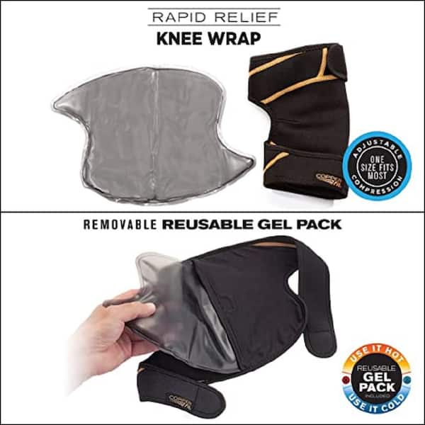COPPER FIT Rapid Relief One Size Fits Most Copper Infused Adjustable  Compression Knee Wrap with Gel-Pack in Black CFRRKNW - The Home Depot