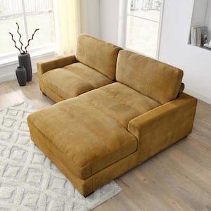 Modern 90 in. Square Arm Polyester Corduroy Upholstery L-Shaped Chaise Deep-Seated 2-Pieces Sectional Sofa in Yellow