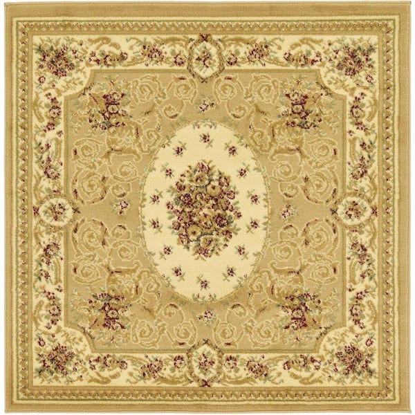 Unique Loom Versailles Phillipe Tan 4' 0 x 4' 0 Square Rug