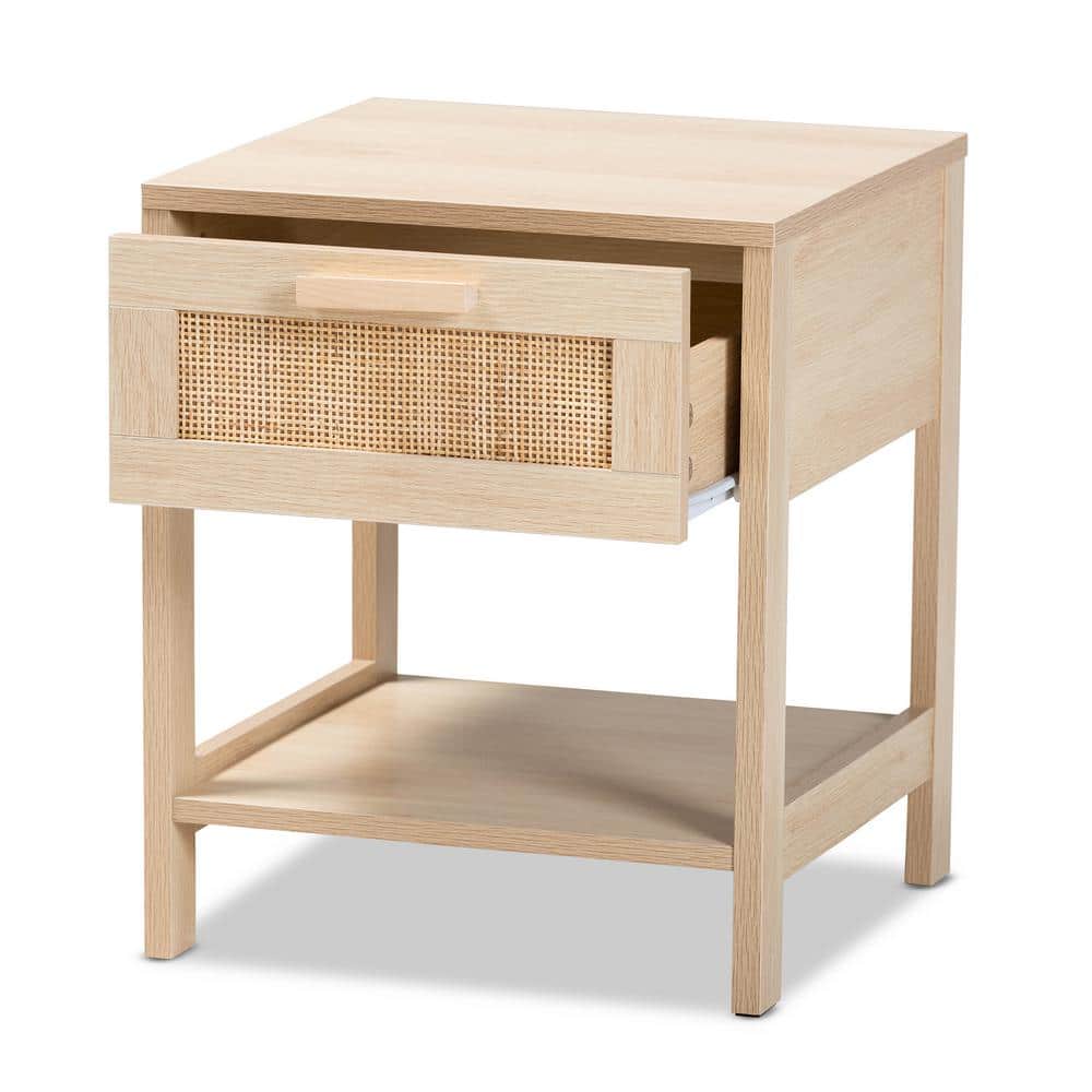 Sebille Light Brown Wood and Rattan 1-Drawer Accent Table