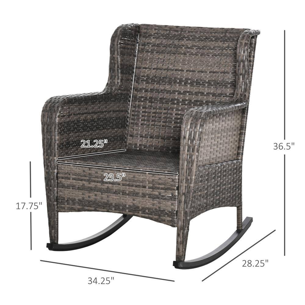 Classic Grey Wicker Rocking Chair with Cushioned Armrests