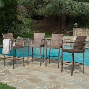 Seamus Mix Mocha Faux Rattan Outdoor Bar Stool (4-Pack)