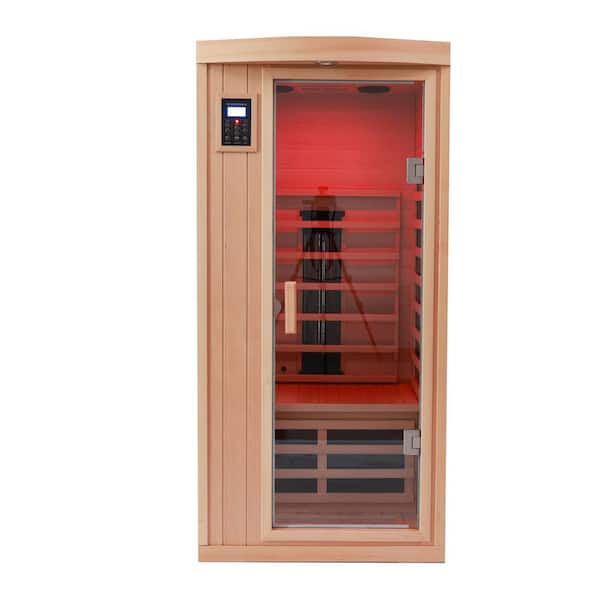 Home 1-Person Indoor Hemlock Sauna Safe Low-EMF Heating with Colorful Lights, Reading Lights, and 2 Bluetooth Speakers