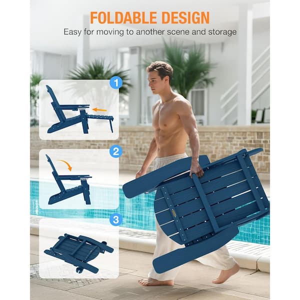 Mximu Navy Blue Outdoor Plastic Weather Resistant Folding