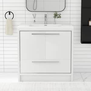 36 in. W x 20 in. D x 36 in. H Freestanding Bath Vanity in HG-White with White Stone Resin Top