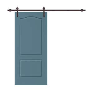 36 in. x 80 in. 2-Panel Dignity Blue Stained Composite MDF Arch Top Interior Sliding Barn Door with Hardware Kit