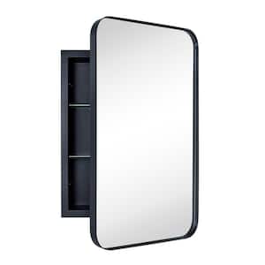 16 in. W x 24 in. H Rounded Rectangular Stainless Steel Recessed Framed Medicine Cabinet with Mirror in Matt Black