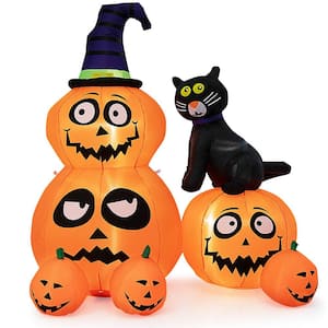 6 ft. Inflatable Pumpkin Combo with Wizard's Hat and Cat with Built-in LED Light