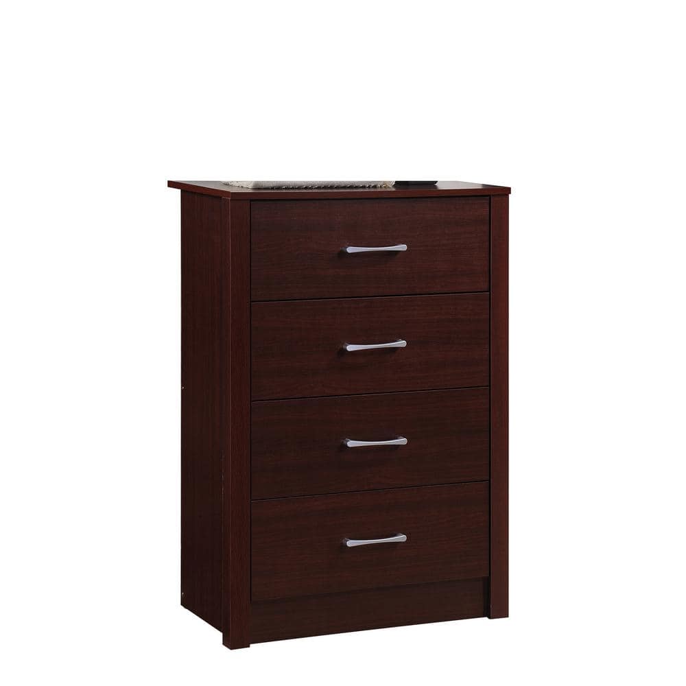 Sleek Mahogany 4-Drawer Chest with Soft Close and Roller Support