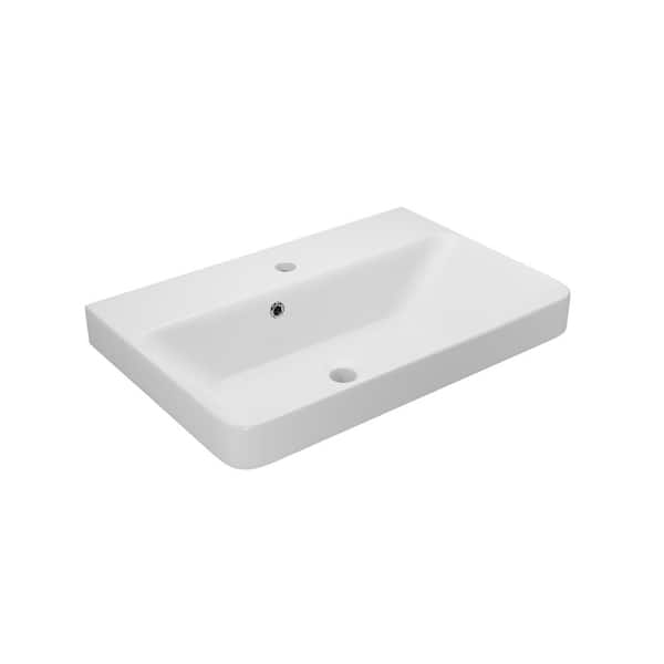 WS Bath Collections Luxury Wall Mounted/Drop-In Sink 55 Matte White Ceramic Rectangular with 1 Faucet Hole