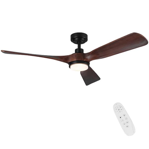 YUHAO 52 in. Indoor Dimmable Integrated LED Brown Light Kit Wood Ceiling Fan with DC Reversible Motor and Remote
