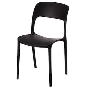 Modern Plastic Outdoor Dining Chair with Open Curved Back in Black
