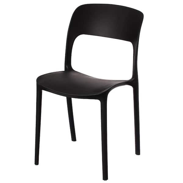 FABULAXE Modern Plastic Outdoor Dining Chair with Open Curved Back in Black