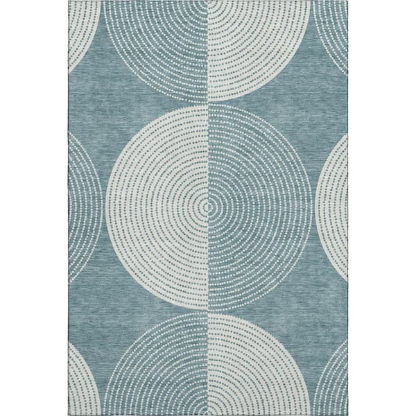 Mayfield Premium Machine Washable Abstract AMF2275 Teal 9 ft. x 12 ft. Area Rug