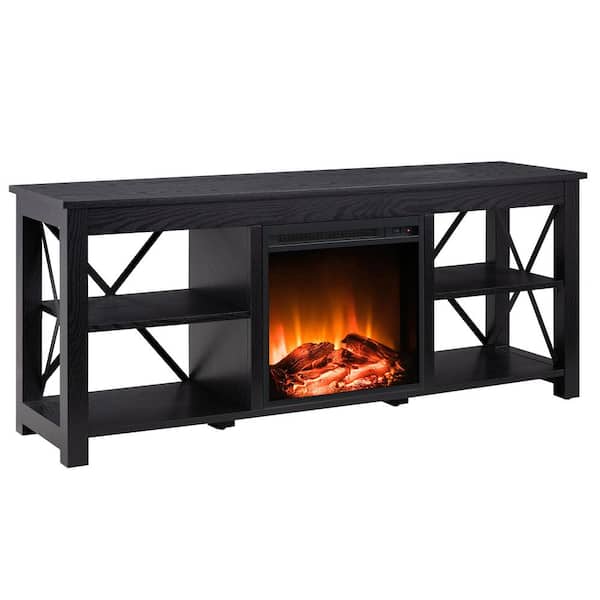 Sawyer 58 in. Black TV Stand Fits TV's up to 65 in. with Log Fireplace Insert