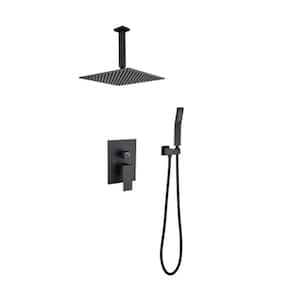 16 in. 2-spray Dual 2.5 GPM Self-Cleaning Nozzles Shower Set System with Square Head and Handheld Shower in Matte Black