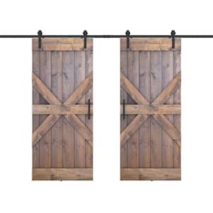 Mid X 48 in. x 84 in. Briar Smoke Finished Pine Wood Sliding Barn Door with Hardware Kit (DIY)