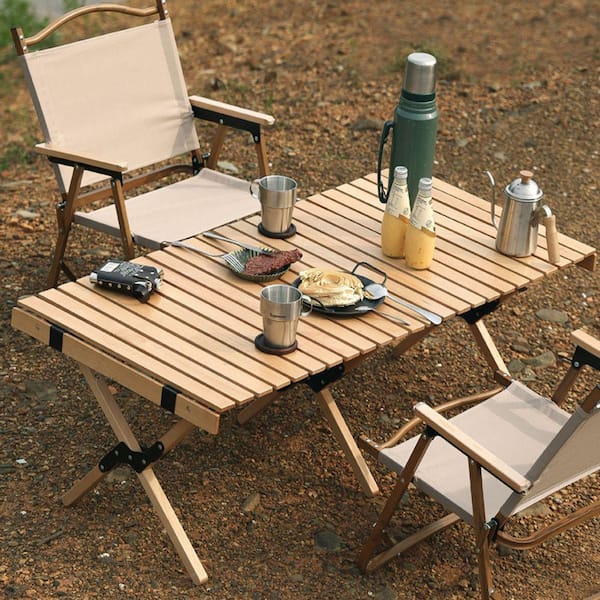 Amucolo Outdoor Beige Wood Grain Folding Chair Fishing Chair