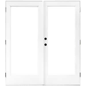 72 in. x 80 in. Right-Hand Outswing LowE HVHZ Impact Glass White Fiberglass Double Prehung Patio Door w/ Composite Frame