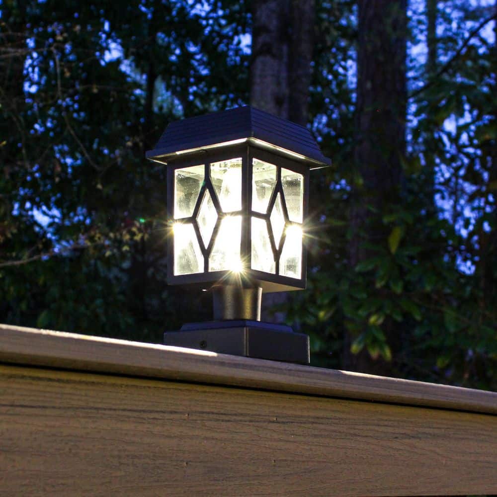 Luna II Black Cast Aluminum Solar LED Post Cap Lights, 2-Pack