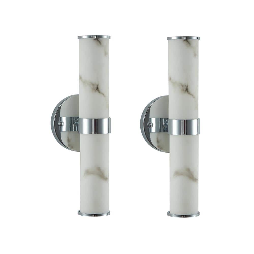 2-Light Modern Vertical 5.5 in Resin Imitation Marble and Chrome LED Sconce