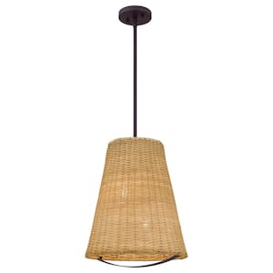 Cambria 1-Light Dark Brown Pendant with Rattan Shade