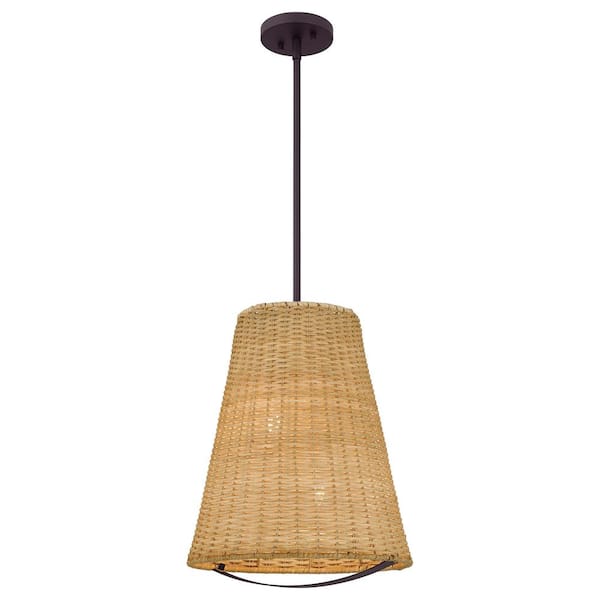 DSI Cambria 1-Light Dark Brown Pendant with Rattan Shade
