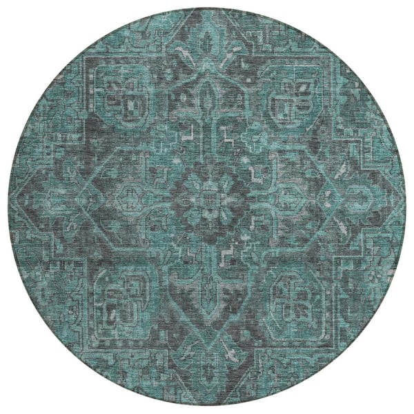 Addison Rugs Chantille ACN571 Turquoise 8 ft. x 8 ft. Round Machine Washable Indoor/Outdoor Geometric Area Rug