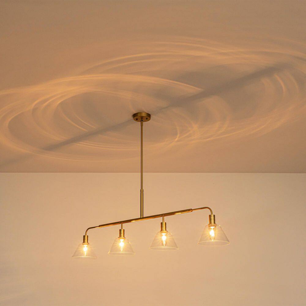 Lirra 49.4 in. 4-Light Brushed Gold Transitional Linear Chandelier with Clear Cone Glass Shades price history on PriceWatchPro