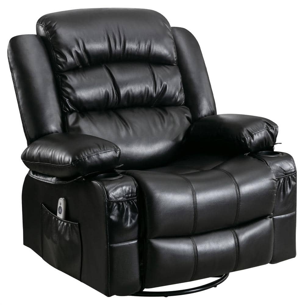39.76 in. W Black Leather Recliner with Rocking, Remote Control, Tufted and