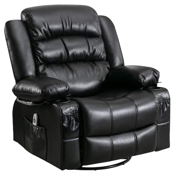 39.76 in. W Black Leather Recliner with Rocking, Remote Control, Tufted and Storage
