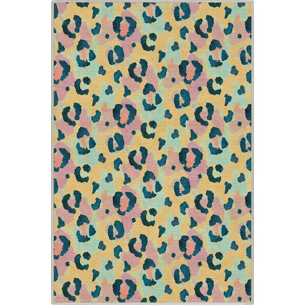 Well Woven Yellow Coral 3 ft. 3 in. x 5 ft. Animal Prints Leopard Contemporary Pattern Area Rug