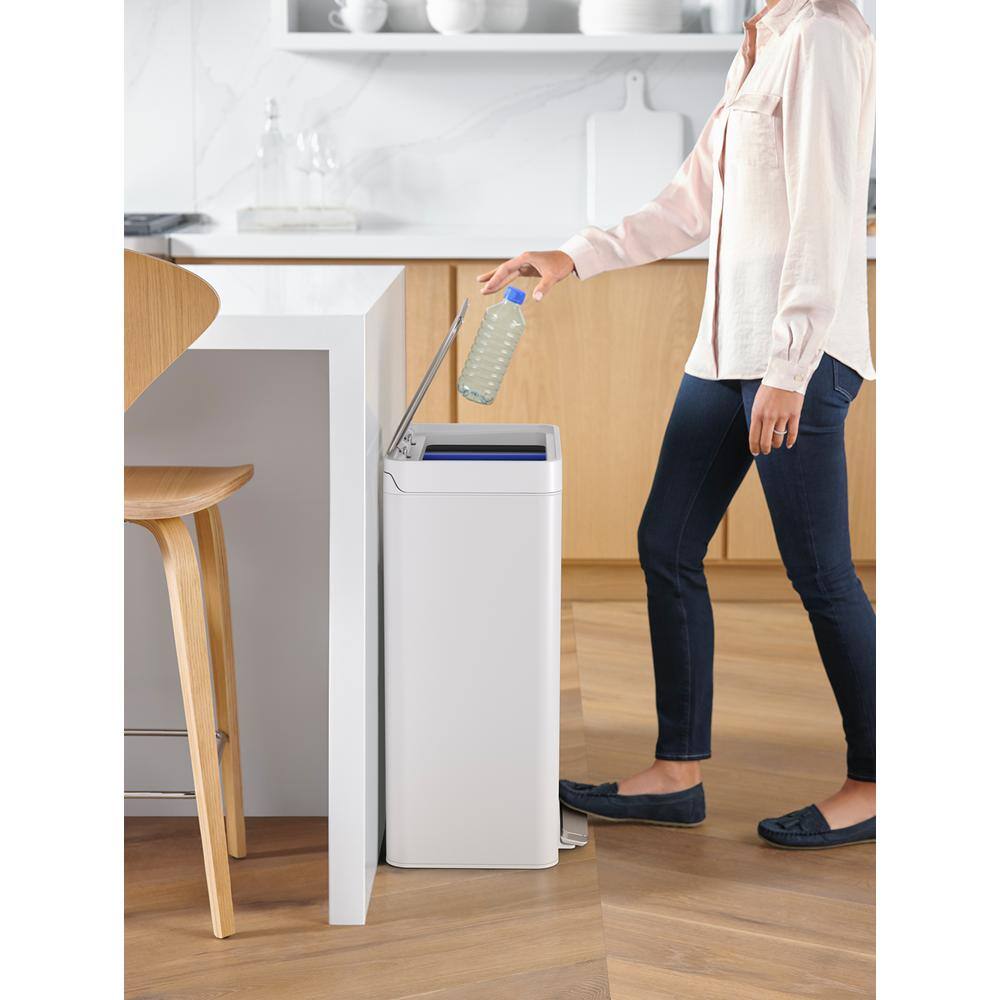 11 Gallon Stainless Steel and White Dual Compartment Trash Can