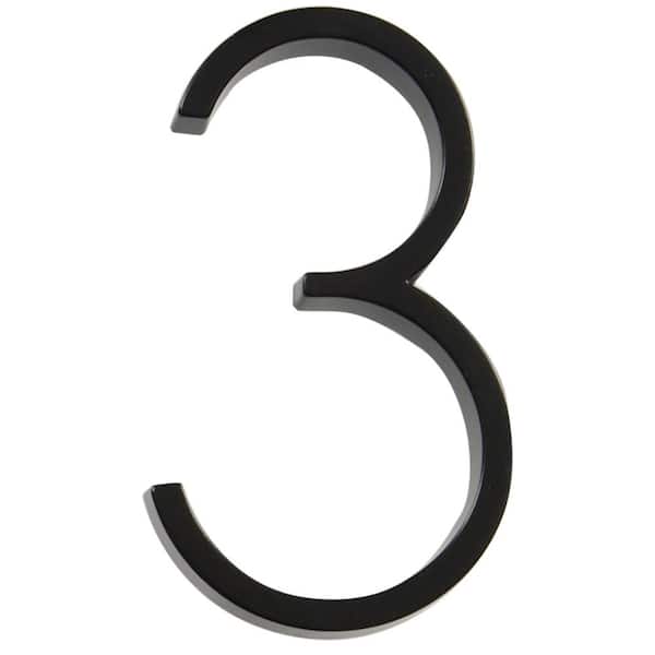 5 in. Black Modern Floating or Flush Metal House Number 3