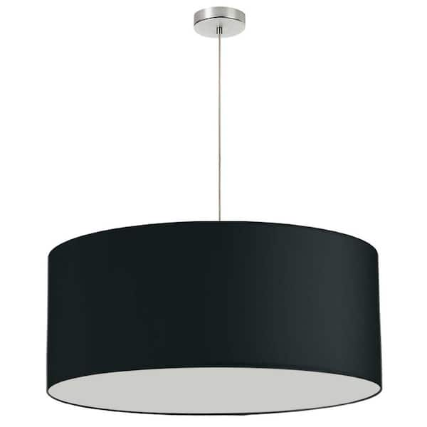 Dainolite Oversized Drum 1-Light Satin Chrome Pendant with Laminated Fabric Shade